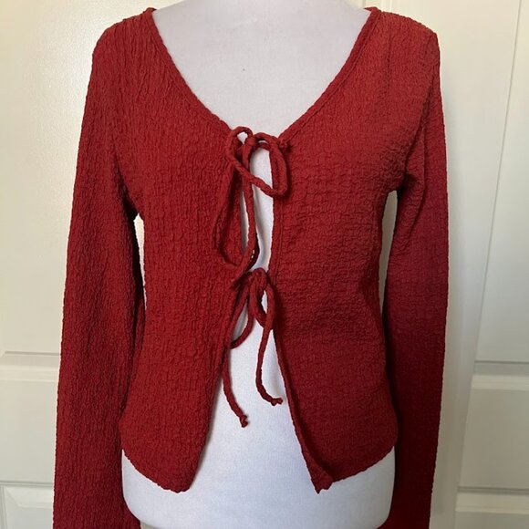 See You Monday Tie Front Long Sleeve Shirt Top Size Small - Picture 1 of 11